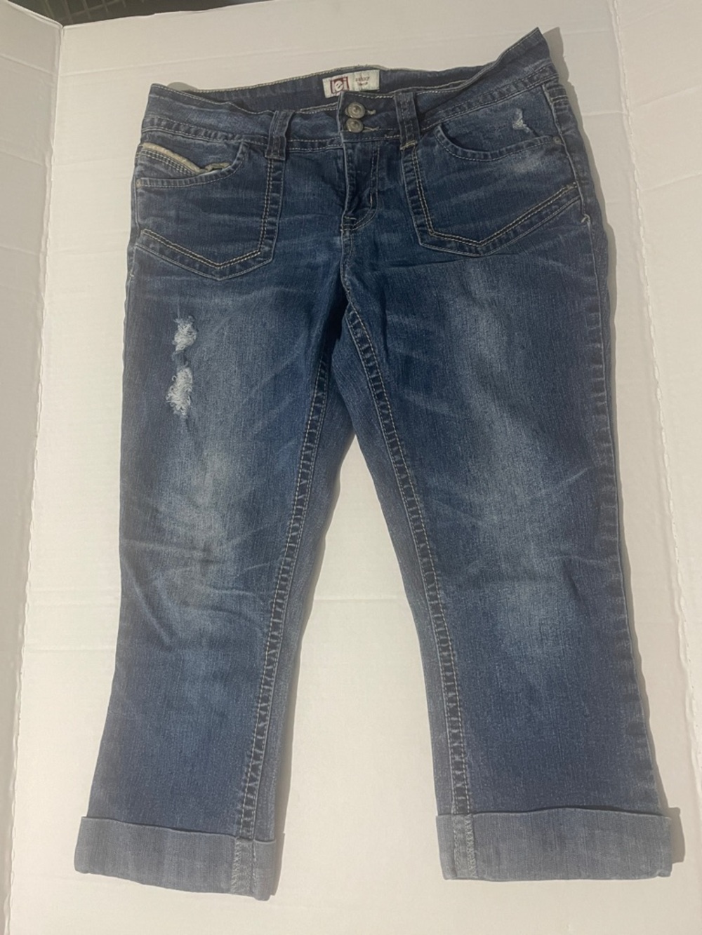 3/$15. lei Dark Blue Distressed Cropped Jeans